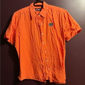 Vibrant Orange Casual Button-Down Shirt